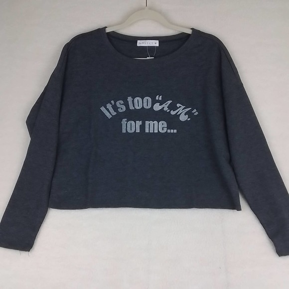 Soncy Crew Neck Waffle Knit Cropped Top Size 22-24‎ in Gray w/ Graphic - Picture 1 of 10